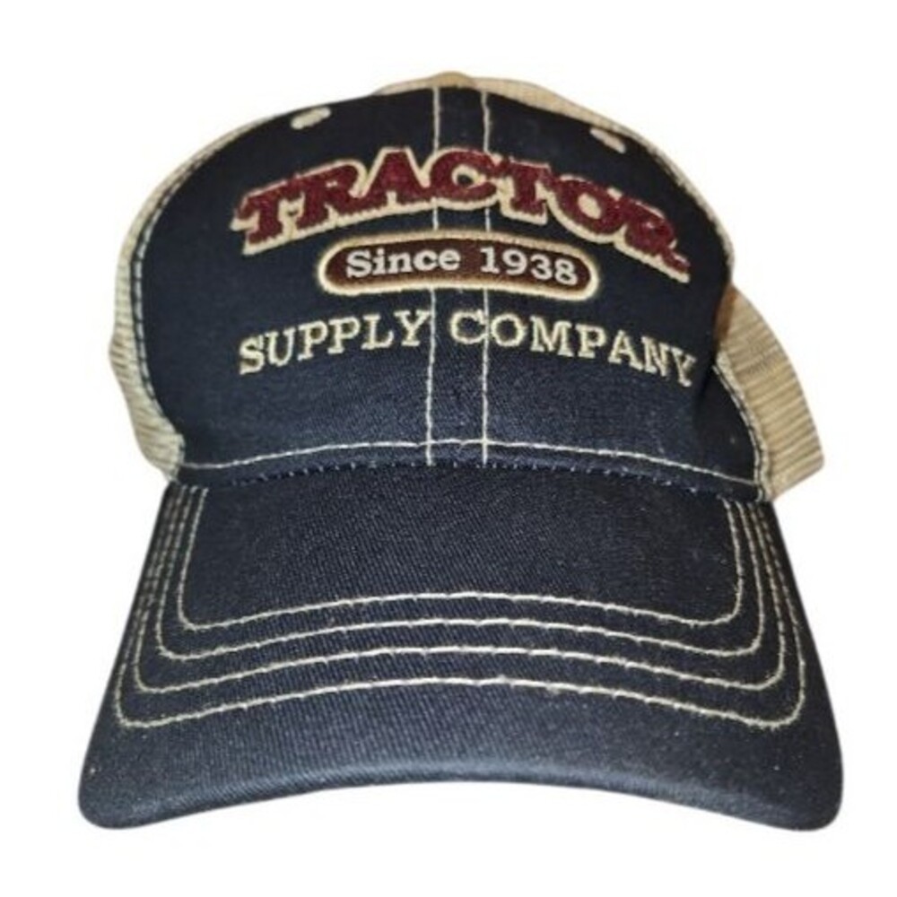Tractor Supply Co Trucker Hat Blue Tan Mesh Adjustable Snapback Cap Since 1938